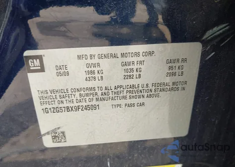 2009 Chevrolet Malibu Ls z USA, uszkodzony, nr VIN 1G1ZG57BX9F245091